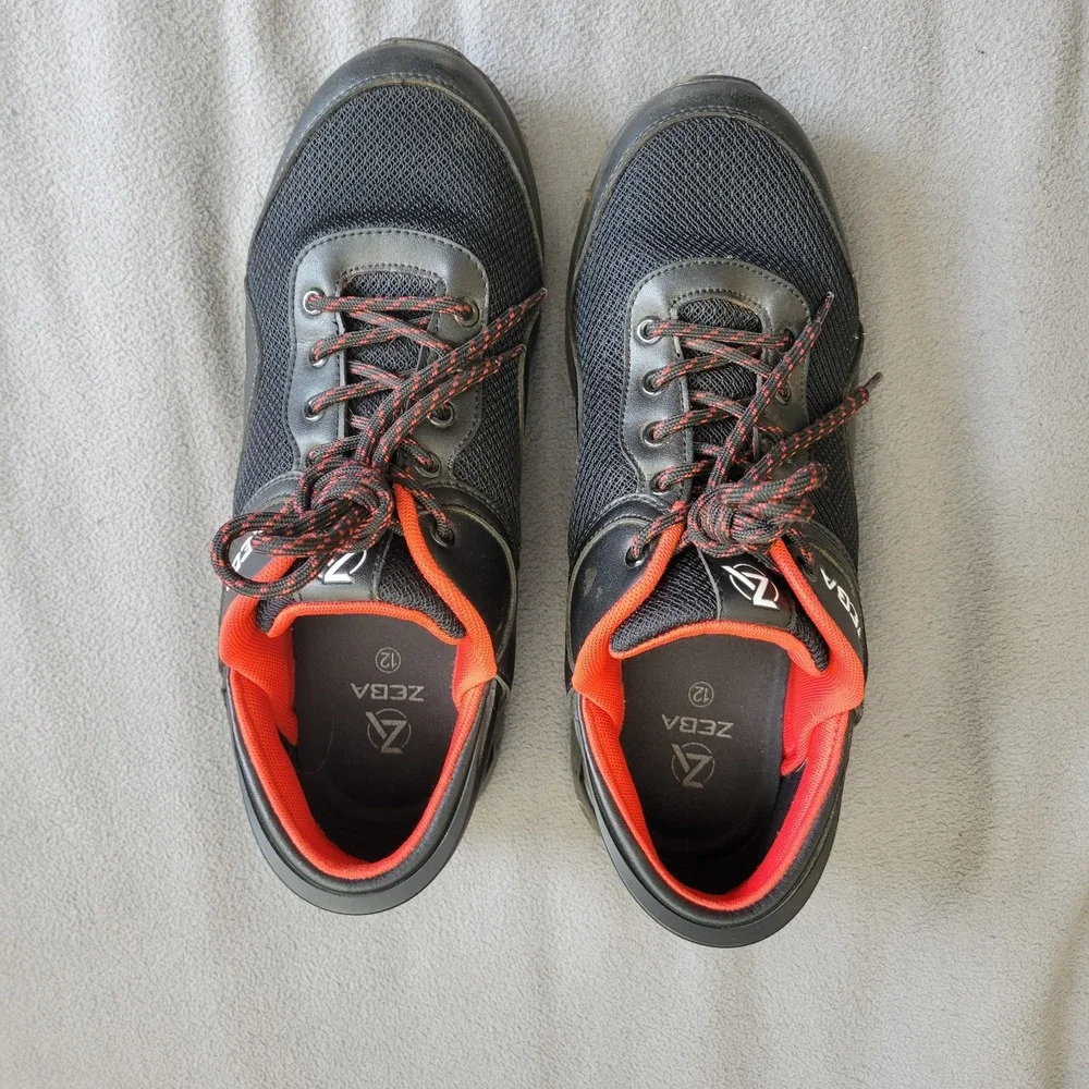 COSMIC BLACK ZEBA Sneaker Shoes Mens Size 12 Hands Free Slip On Tie Once Red - Picture 6 of 11